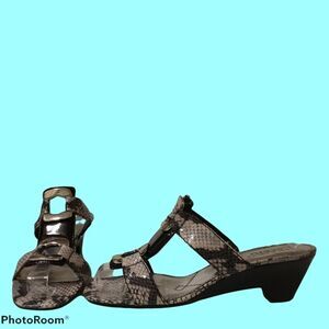 Franco Sarto Square Toe Metal Accent Wedge Sandal